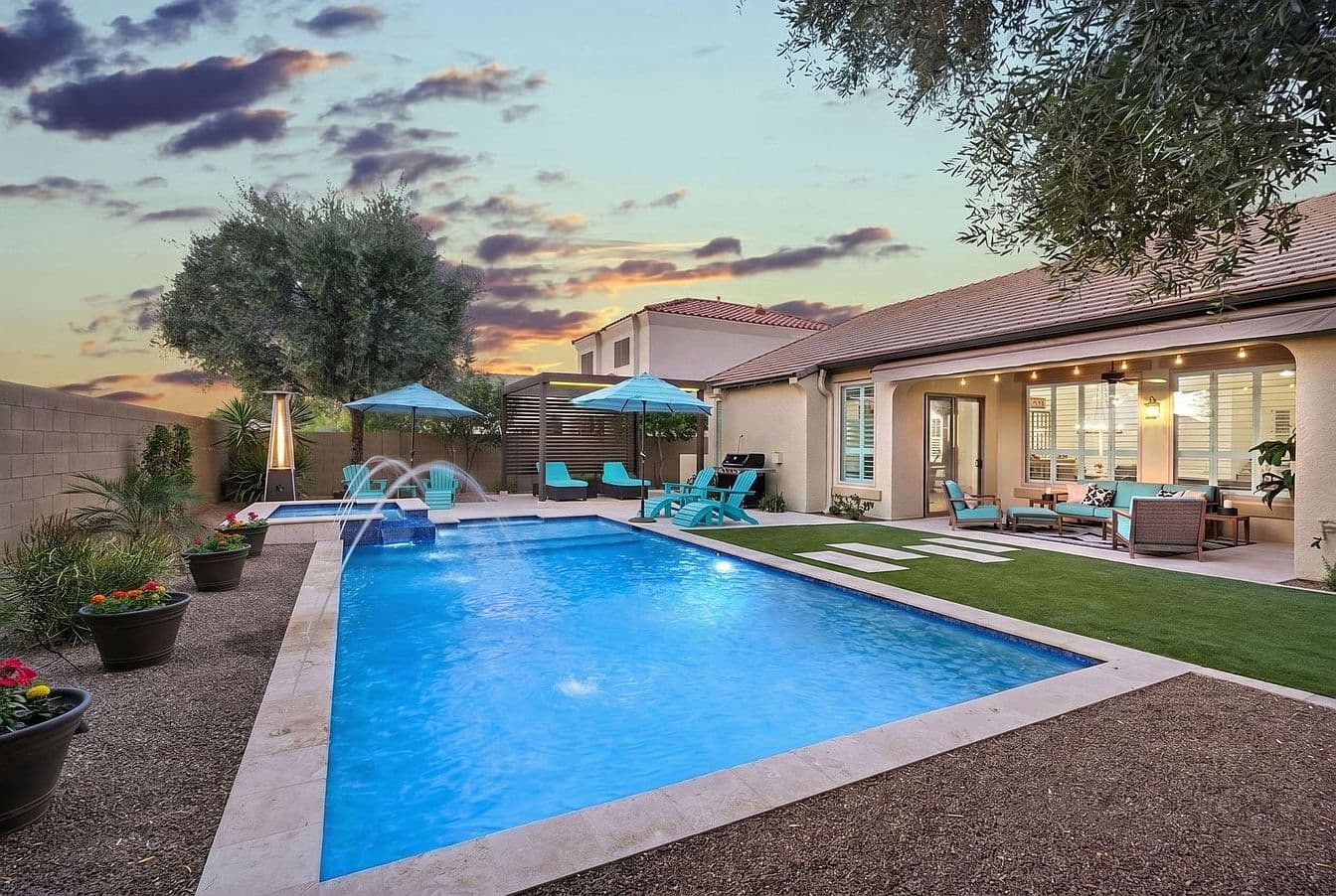 Clean pool with modern tile work